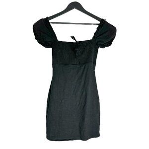 ASTR the Label Black Puff Sleeve Nina Mini Dress Smocked Blend Size Small